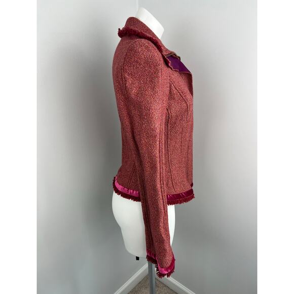 Diane Von Furstenberg Marika Tweed Wool Blend Velvet Fringe Jacket 8 - Picture 3 of 6